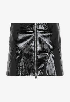 Khaite Keene Zipped Mini Skirt In Leather Black