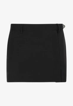 Prada Logo Mini Wool Skirt Black