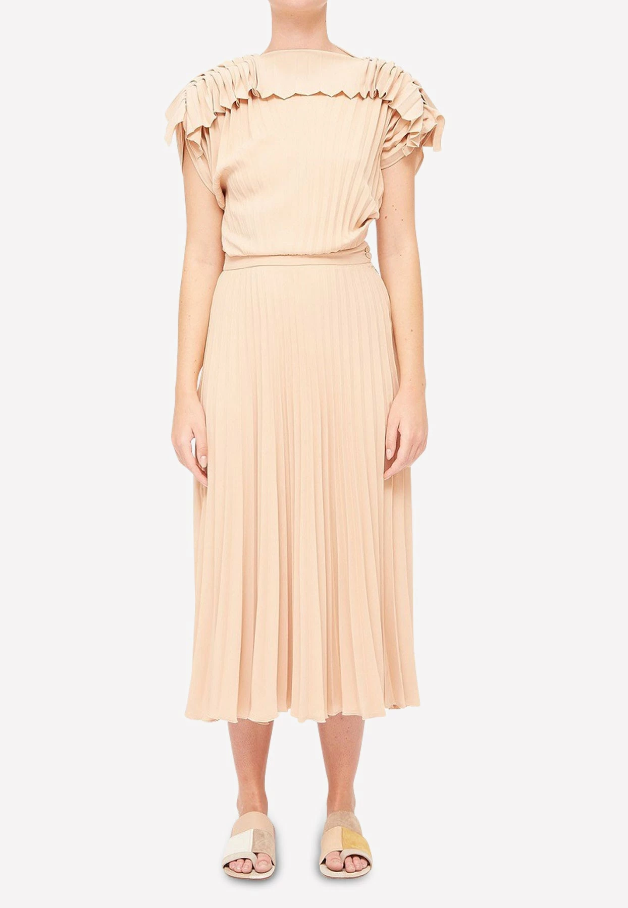 MM6 Maison Margiela Pleated Crepe Midi Dress Nude 1 MM6 Maison Margiela Pleated Crepe Midi Dress Nude