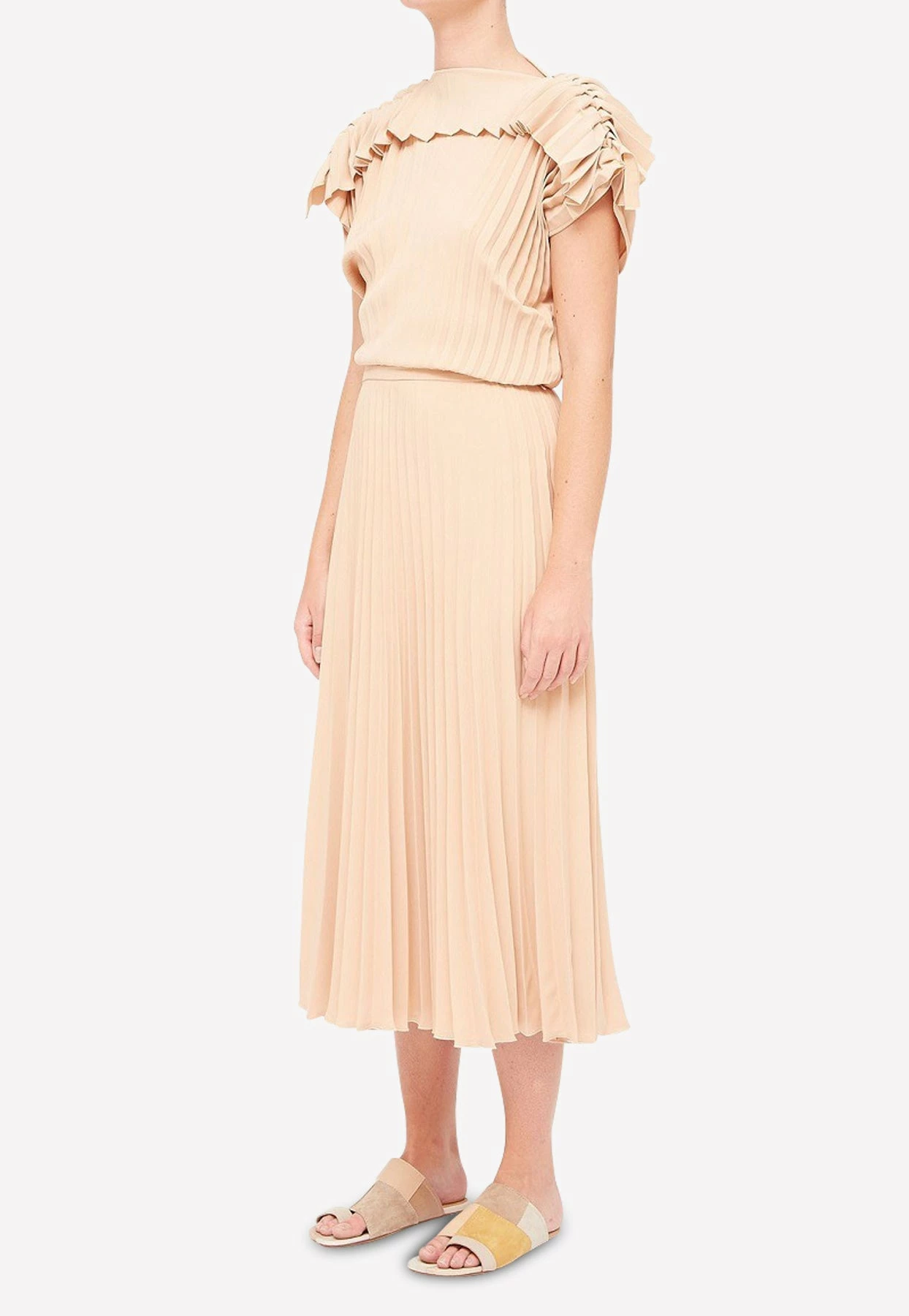 MM6 Maison Margiela Pleated Crepe Midi Dress Nude 2 MM6 Maison Margiela Pleated Crepe Midi Dress Nude - Image 2