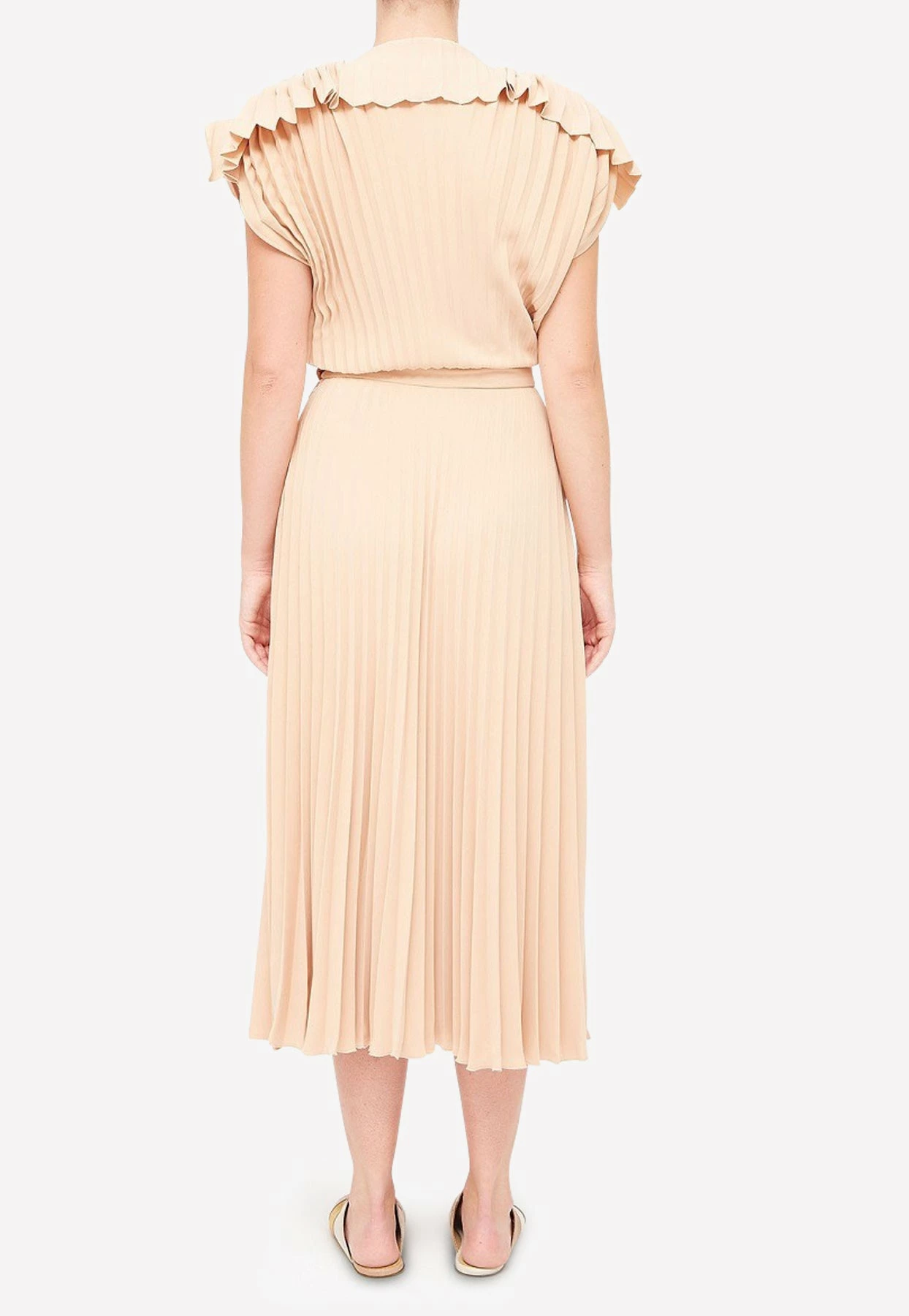 MM6 Maison Margiela Pleated Crepe Midi Dress Nude 3 MM6 Maison Margiela Pleated Crepe Midi Dress Nude - Image 3