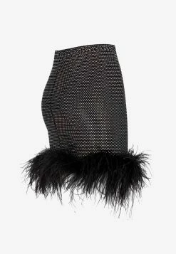 Santa Brands Crystal-Embellished Mini Feather Skirt Black -Evening Dresses Popular Store 13092022 256