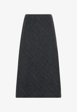 Maison Margiela Herringbone Midi Skirt In Wool Gray