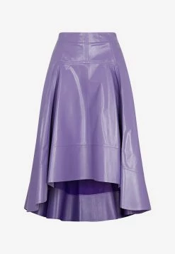 Bottega Veneta Shiny Leather Midi Skirt Purple