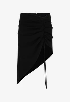 Monot Ruched Asymmetric Mini Skirt Black