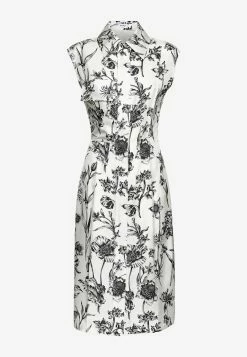Salvatore Ferragamo Printed Sleeveless Midi Shirt Dress In Silk Monochrome -Evening Dresses Popular Store 132454 20A 20747168 20FDO 20LATTEBLACK