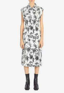 Salvatore Ferragamo Printed Sleeveless Midi Shirt Dress In Silk Monochrome