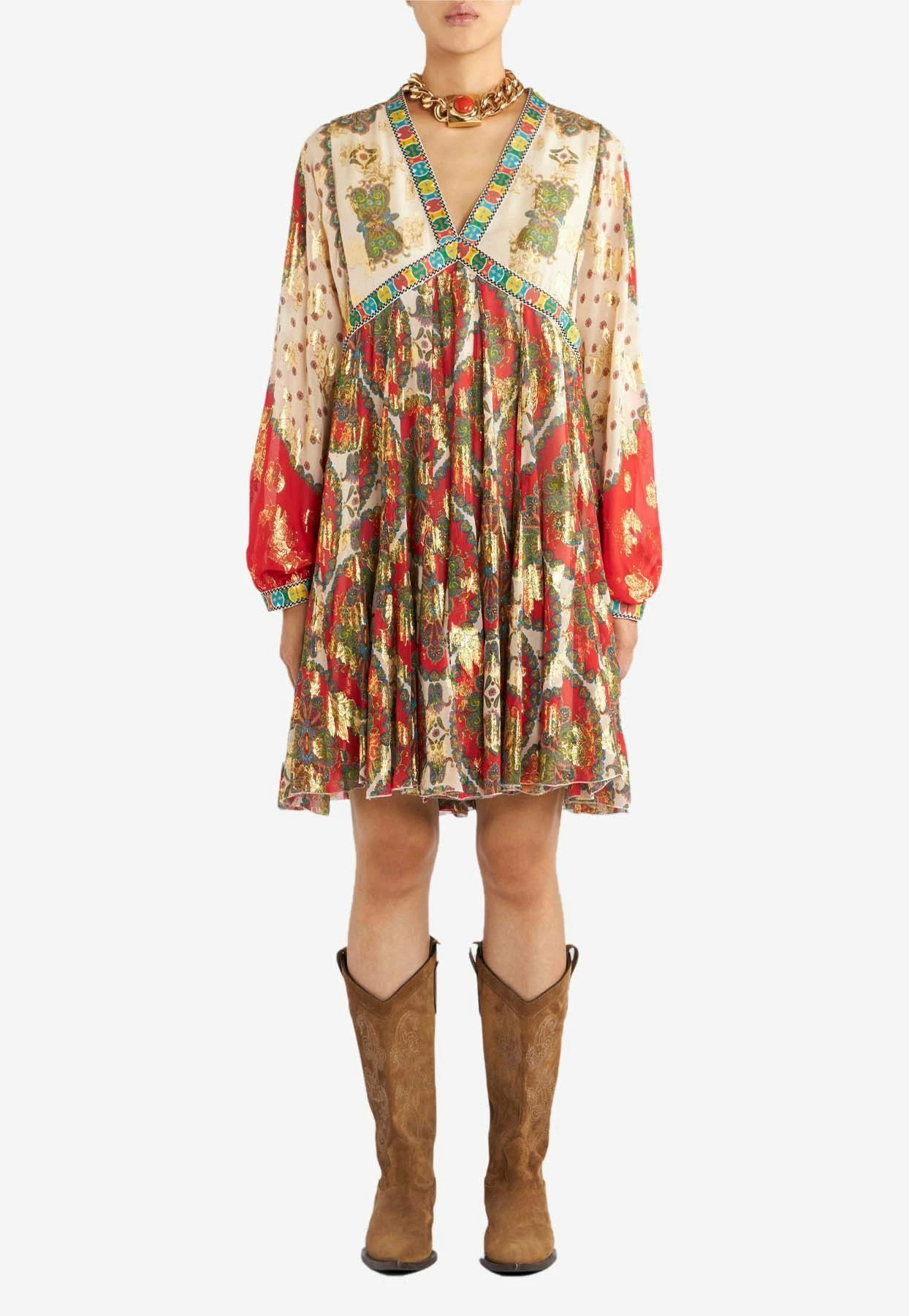 Etro Floral Paisley Print Silk Long-Sleeved Mini Dress Multicolor 1 Etro Floral Paisley Print Silk Long-Sleeved Mini Dress Multicolor