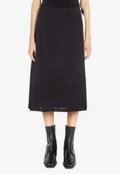 Salvatore Ferragamo Printed Pleated Midi Skirt In Silk Twill Black