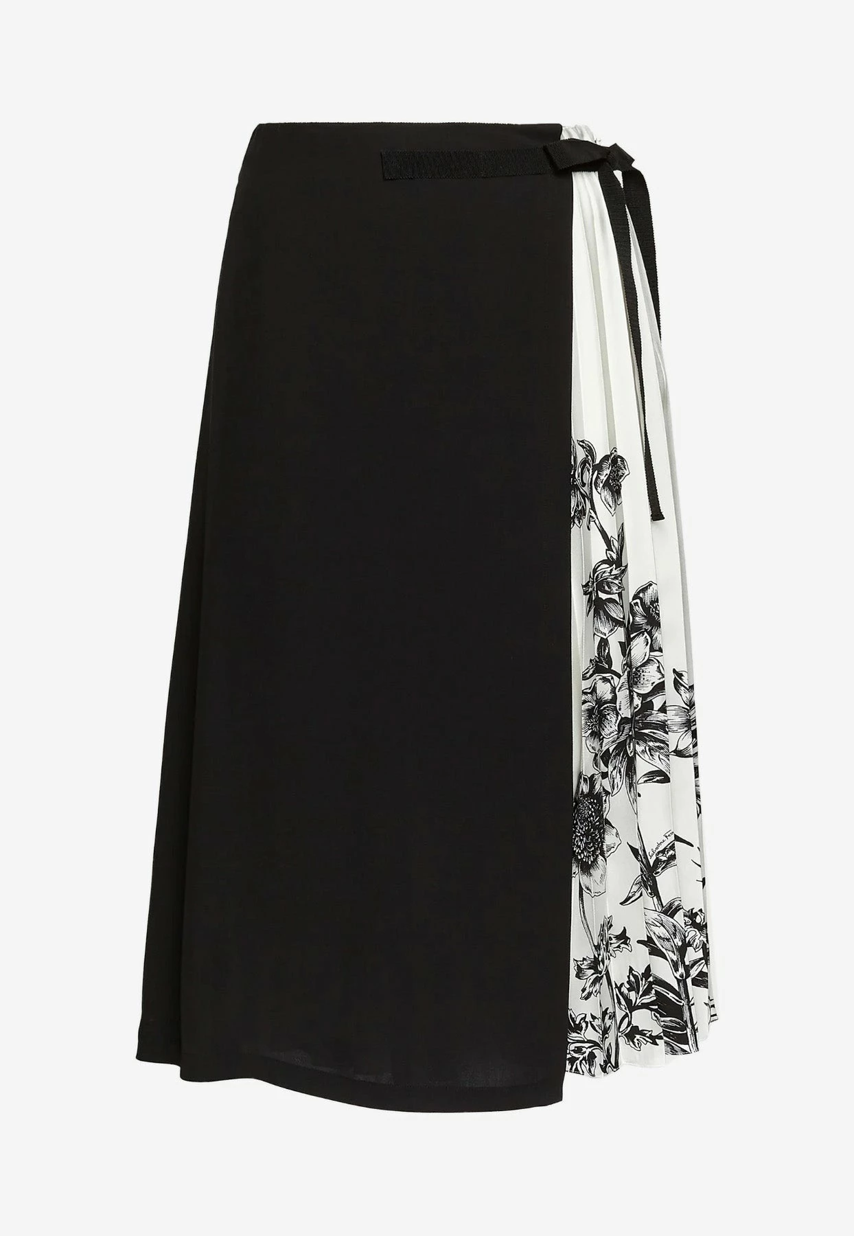 Salvatore Ferragamo Printed Pleated Midi Skirt In Silk Twill Black 4 Salvatore Ferragamo Printed Pleated Midi Skirt In Silk Twill Black - Image 4