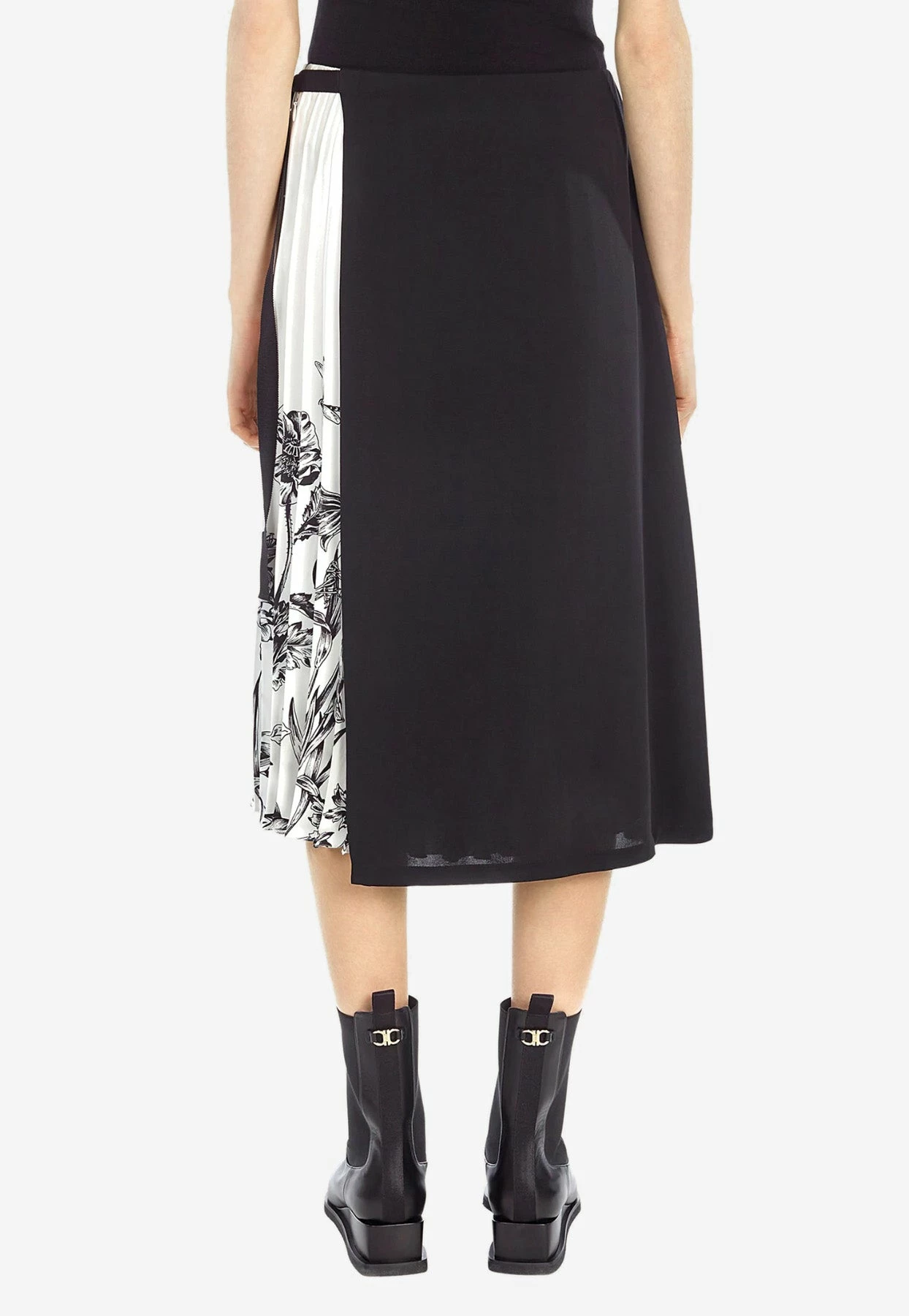 Salvatore Ferragamo Printed Pleated Midi Skirt In Silk Twill Black 3 Salvatore Ferragamo Printed Pleated Midi Skirt In Silk Twill Black - Image 3