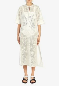 Salvatore Ferragamo Cordonetto Lace Midi Dress White