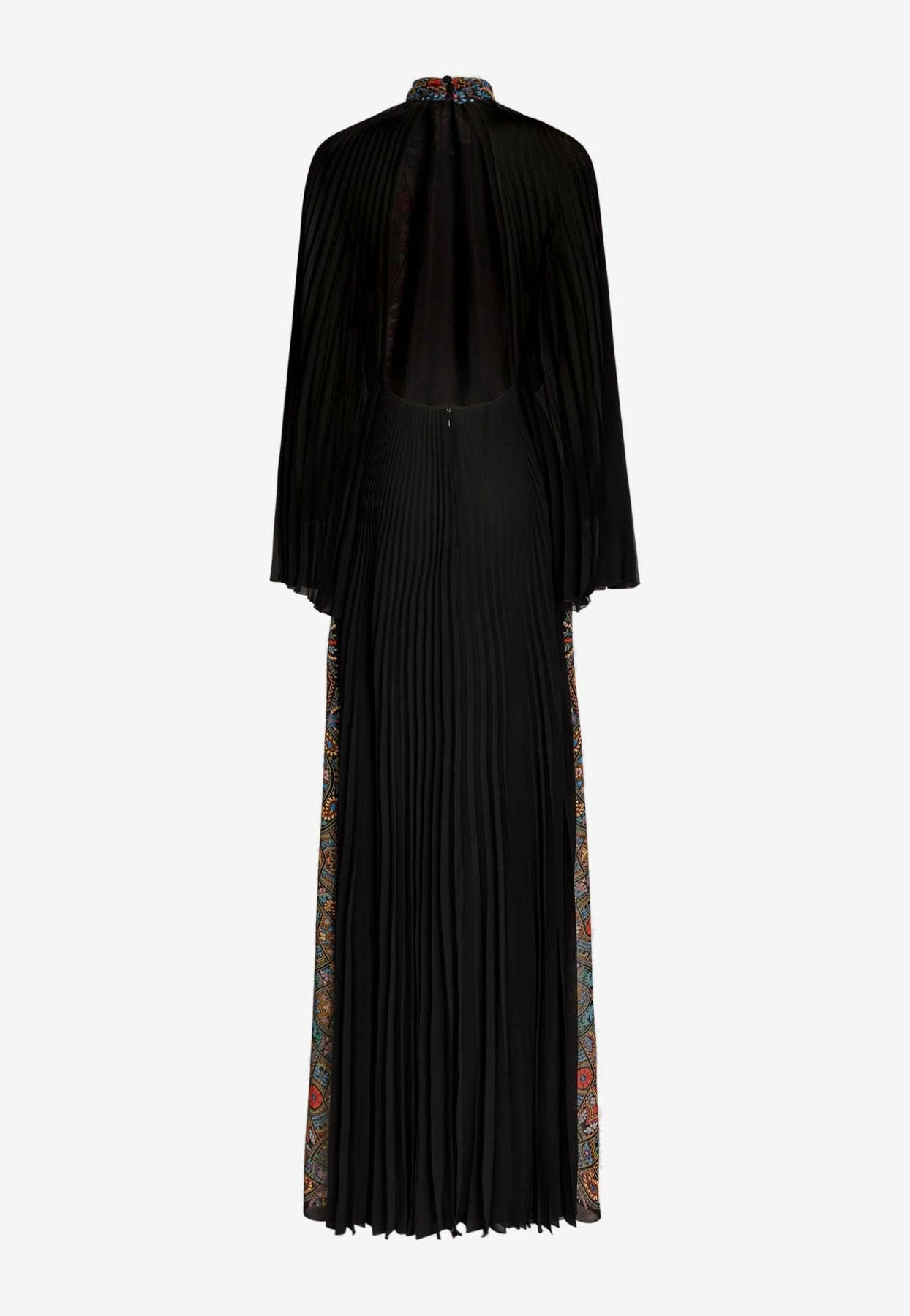 Etro Long Pleated Georgette Paisley Printed Maxi Dress Black 4 Etro Long Pleated Georgette Paisley Printed Maxi Dress Black - Image 4