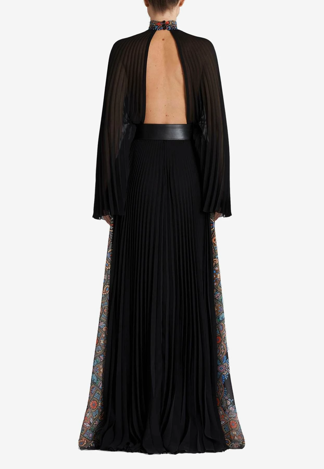 Etro Long Pleated Georgette Paisley Printed Maxi Dress Black 2 Etro Long Pleated Georgette Paisley Printed Maxi Dress Black - Image 2