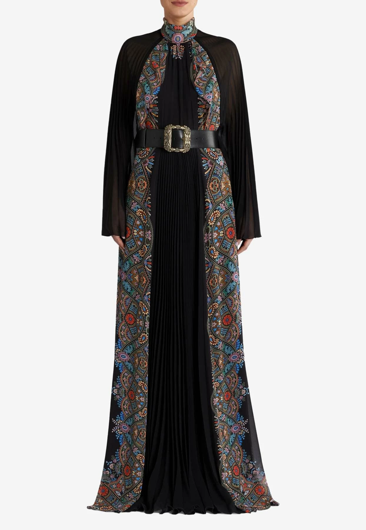 Etro Long Pleated Georgette Paisley Printed Maxi Dress Black 1 Etro Long Pleated Georgette Paisley Printed Maxi Dress Black