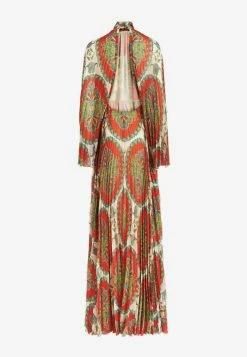 Etro Long Pleated Georgette Paisley Printed Maxi Dress Multicolor -Evening Dresses Popular Store 13303 5136 200600