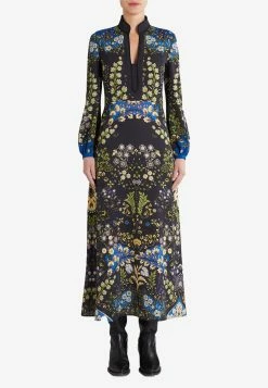 Etro Leafy Floral Print Midi Dress Multicolor