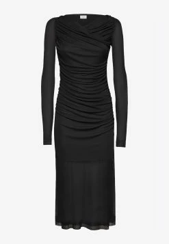 Salvatore Ferragamo Ruched Sheer Midi Dress Black -Evening Dresses Popular Store 135251 a 750759 black
