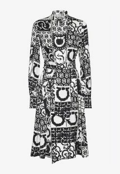 Salvatore Ferragamo Gancini Silk Jacquard Dress Monochrome 5 Salvatore Ferragamo Gancini Silk Jacquard Dress Monochrome -Evening Dresses Popular Store 136427 a 750630 f offwhiteblac