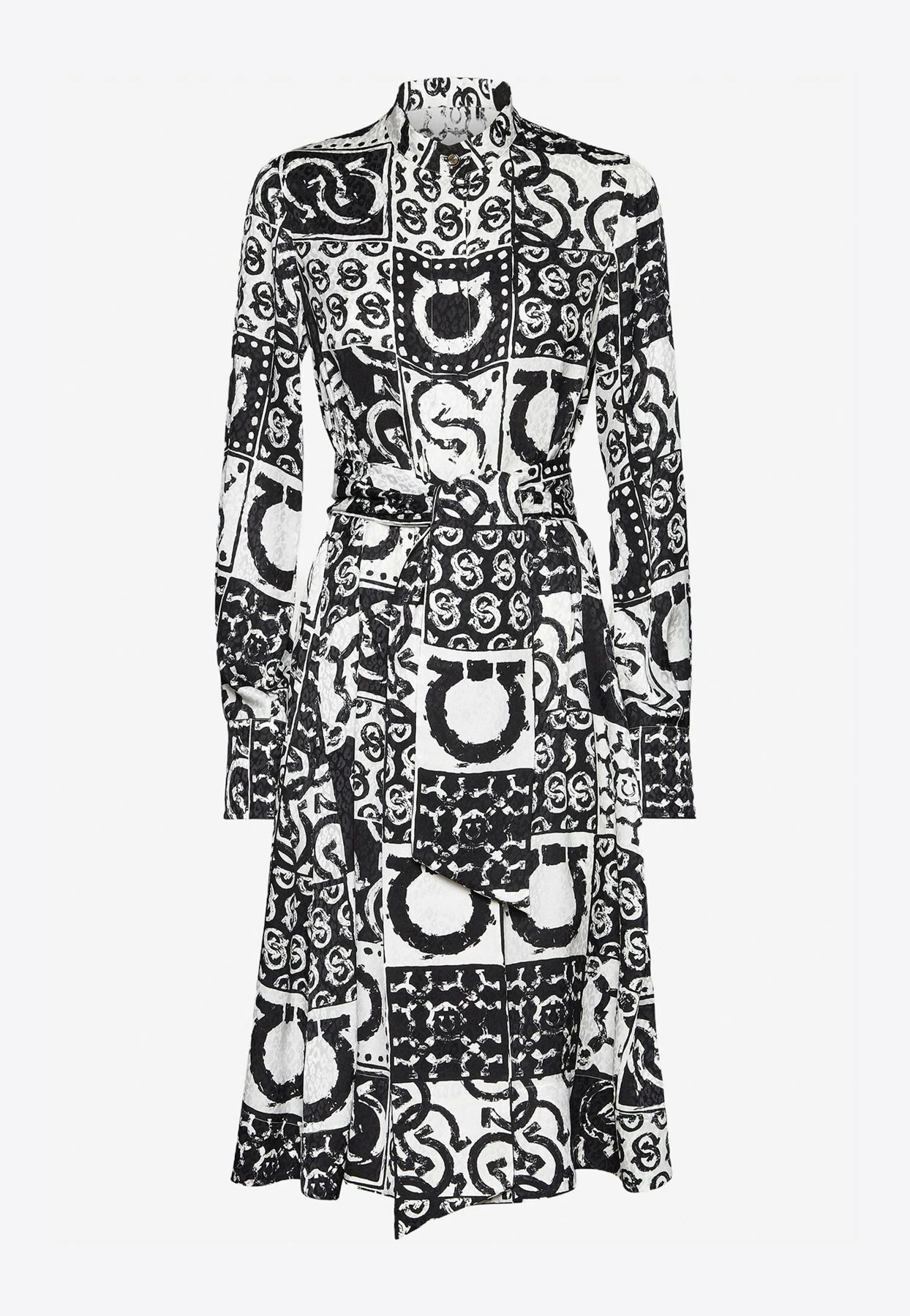 Salvatore Ferragamo Gancini Silk Jacquard Dress Monochrome 3 Salvatore Ferragamo Gancini Silk Jacquard Dress Monochrome - Image 3