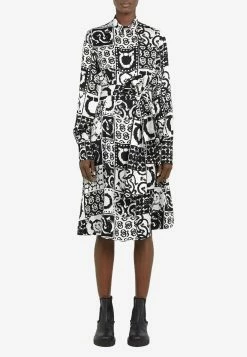 Salvatore Ferragamo Gancini Silk Jacquard Dress Monochrome