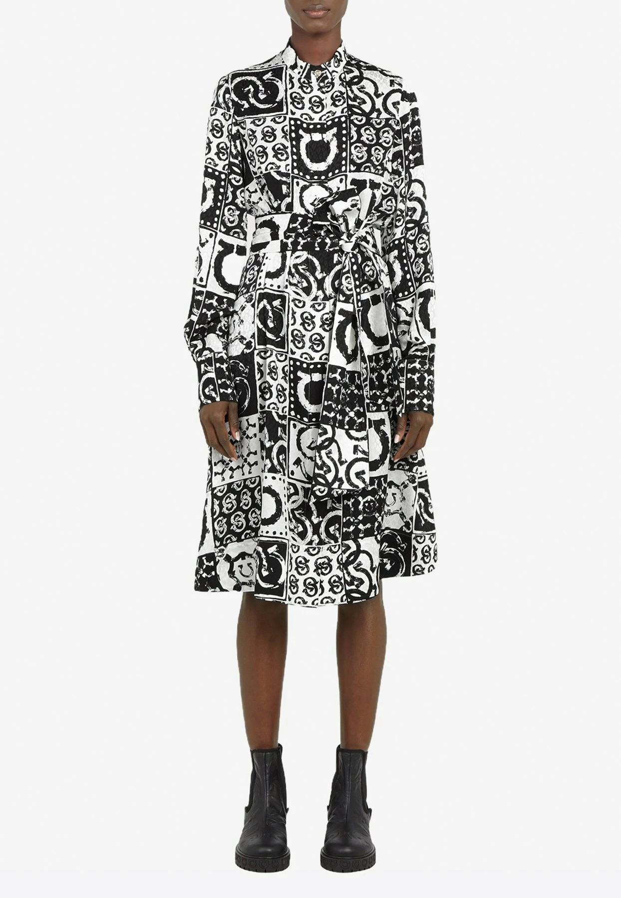 Salvatore Ferragamo Gancini Silk Jacquard Dress Monochrome 1 Salvatore Ferragamo Gancini Silk Jacquard Dress Monochrome