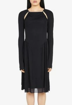 Salvatore Ferragamo Long-Sleeved Drawstring Dress Black