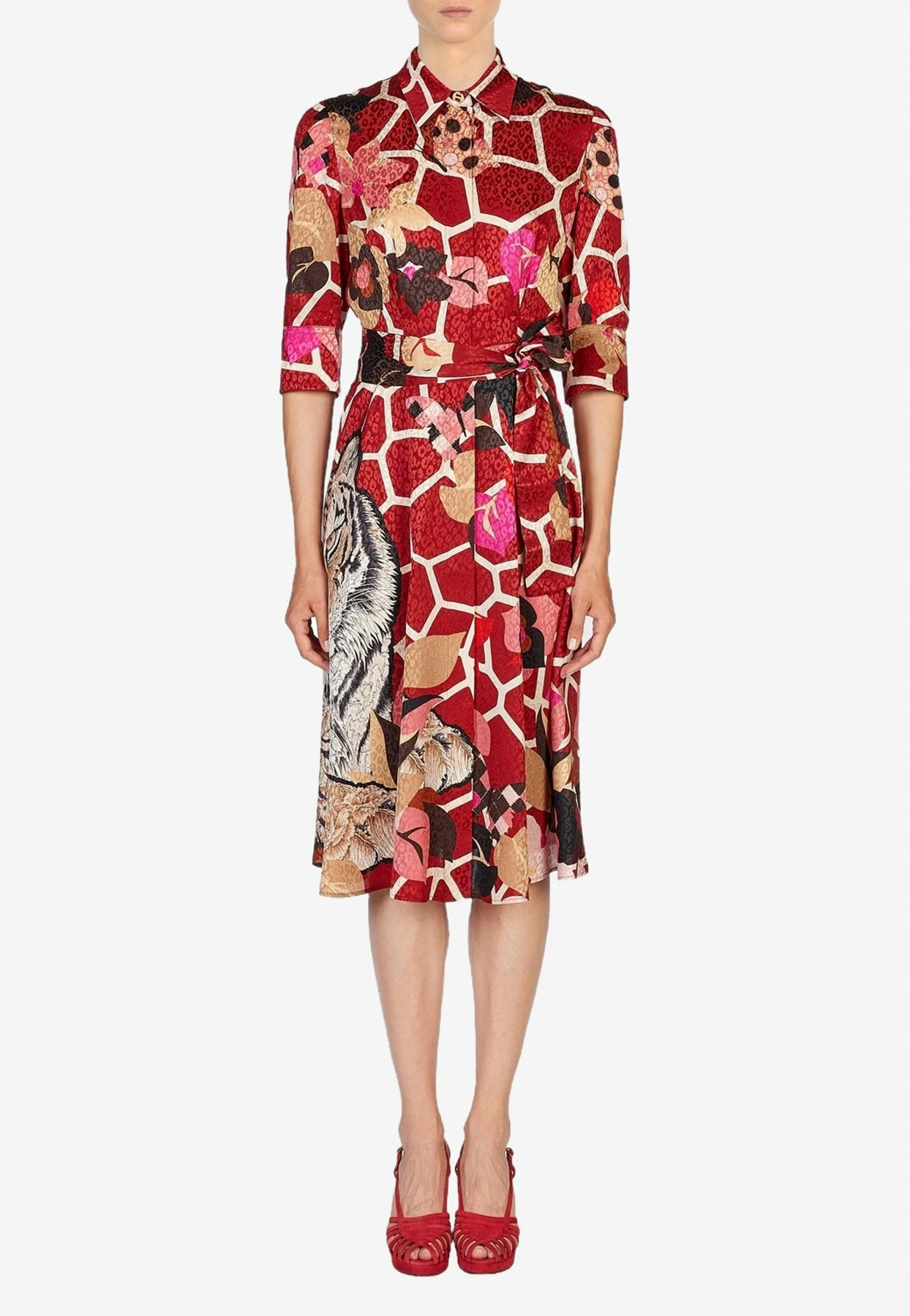 Salvatore Ferragamo Printed Jacquard Shirt Dress Red 1 Salvatore Ferragamo Printed Jacquard Shirt Dress Red