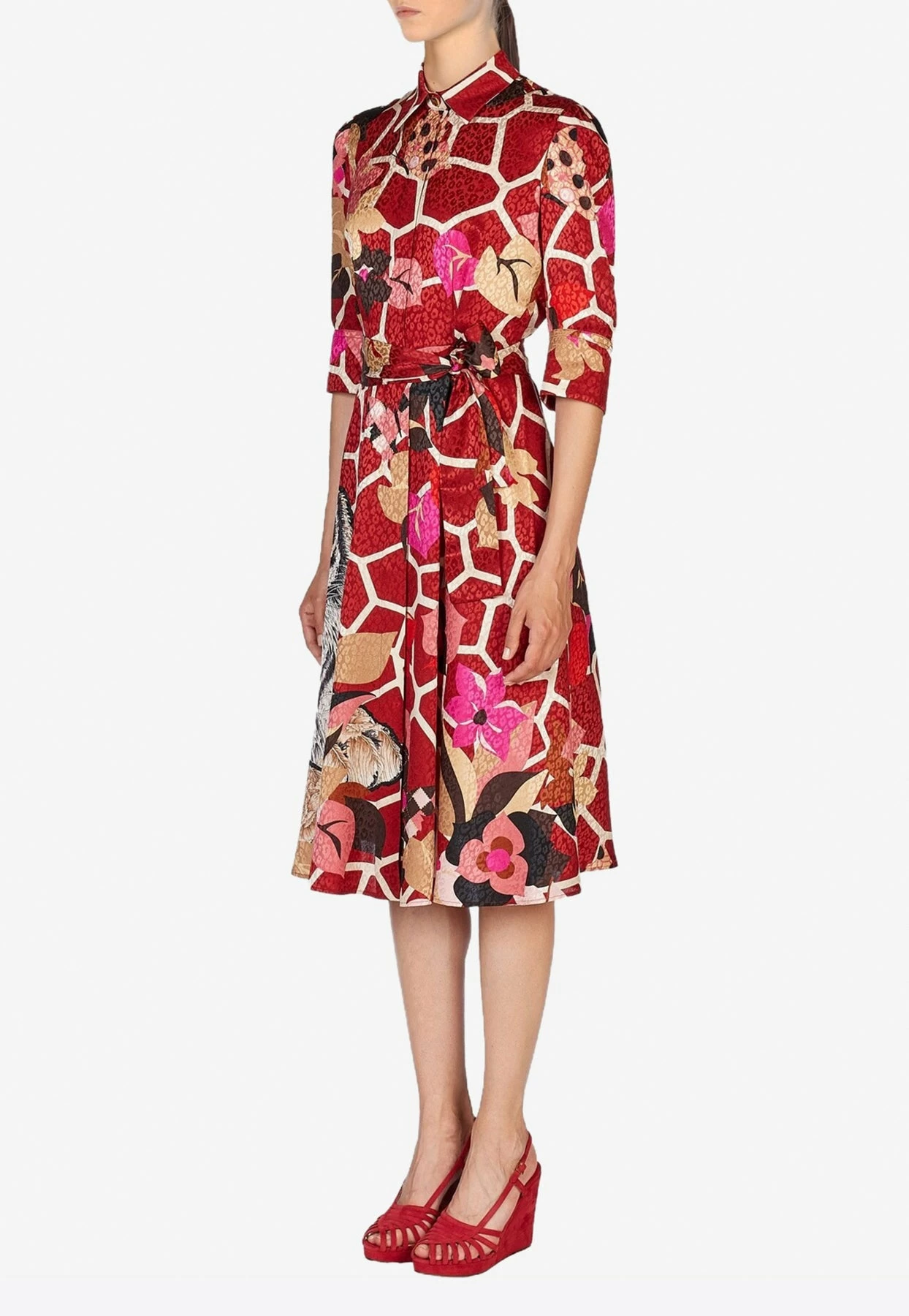 Salvatore Ferragamo Printed Jacquard Shirt Dress Red 2 Salvatore Ferragamo Printed Jacquard Shirt Dress Red - Image 2