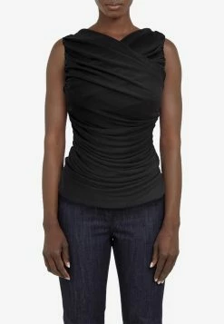 Salvatore Ferragamo V-neck Ruched Crepe Top Black