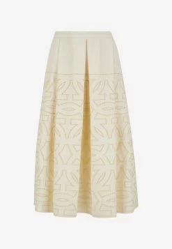 Salvatore Ferragamo Broderie Anglaise Pleated Midi Skirt Off-white -Evening Dresses Popular Store 138969 20S 20756300 20OFFWHITE