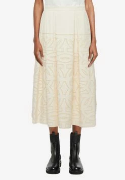 Salvatore Ferragamo Broderie Anglaise Pleated Midi Skirt Off-white