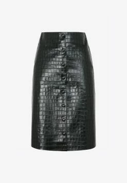 Chloé A-Line Skirt In Croc-Embossed Leather Olive