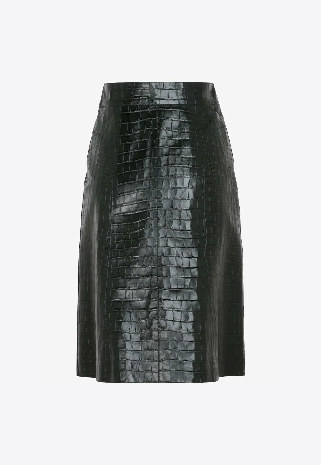 Chloé A-Line Skirt In Croc-Embossed Leather Olive 2 Chloé A-Line Skirt In Croc-Embossed Leather Olive - Image 2