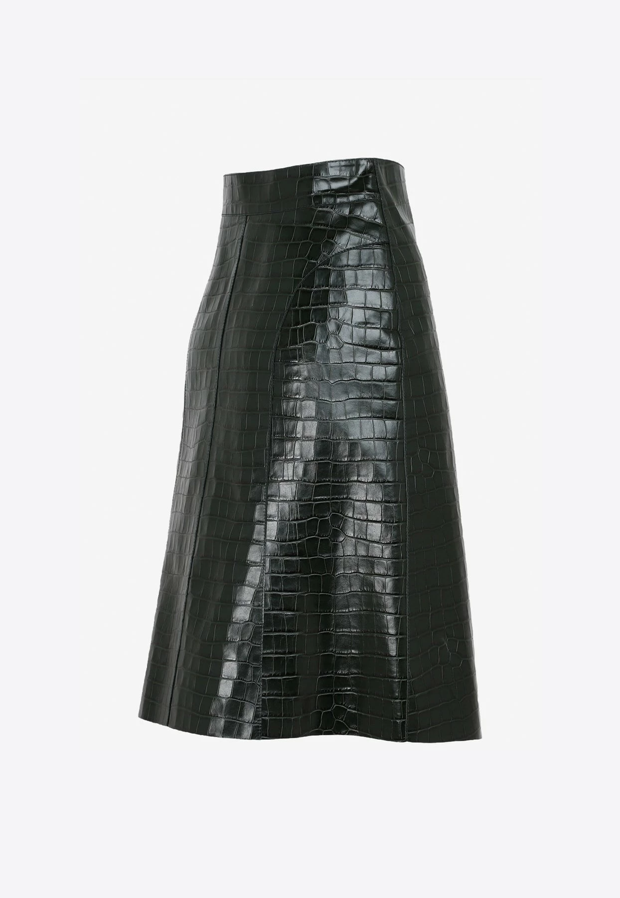Chloé A-Line Skirt In Croc-Embossed Leather Olive 3 Chloé A-Line Skirt In Croc-Embossed Leather Olive - Image 3