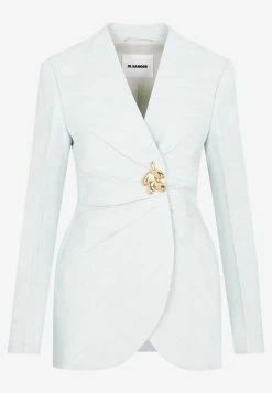 Jil Sander Constructed Draped Blazer With Leaf Button Sky Blue