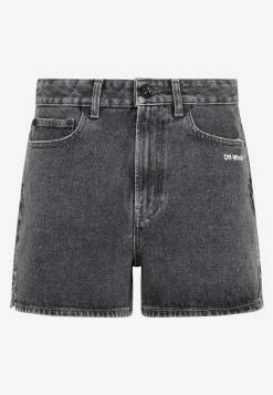 Off-White Diagonal Print Denim Shorts Gray