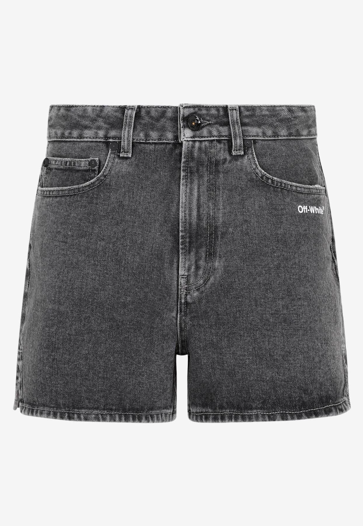 Off-White Diagonal Print Denim Shorts Gray 1 Off-White Diagonal Print Denim Shorts Gray