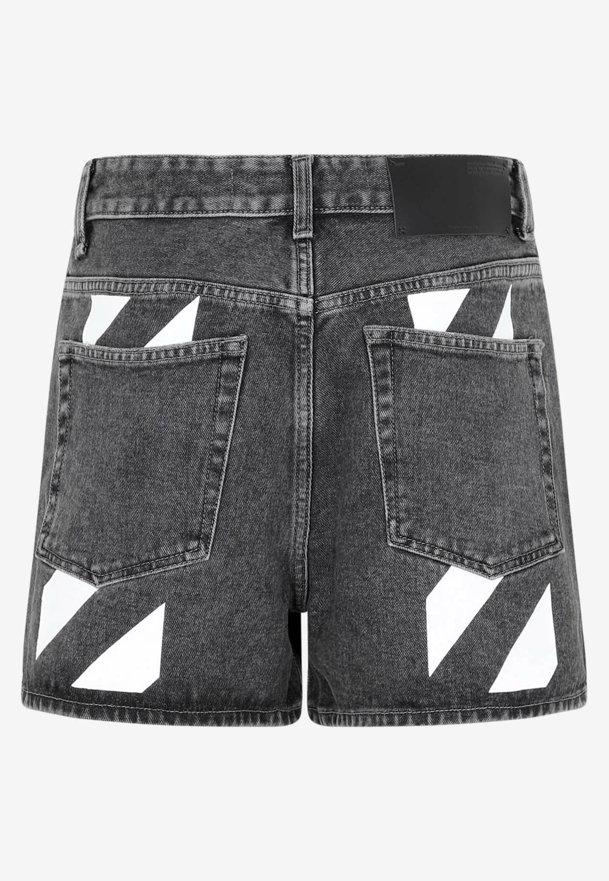 Off-White Diagonal Print Denim Shorts Gray 2 Off-White Diagonal Print Denim Shorts Gray - Image 2