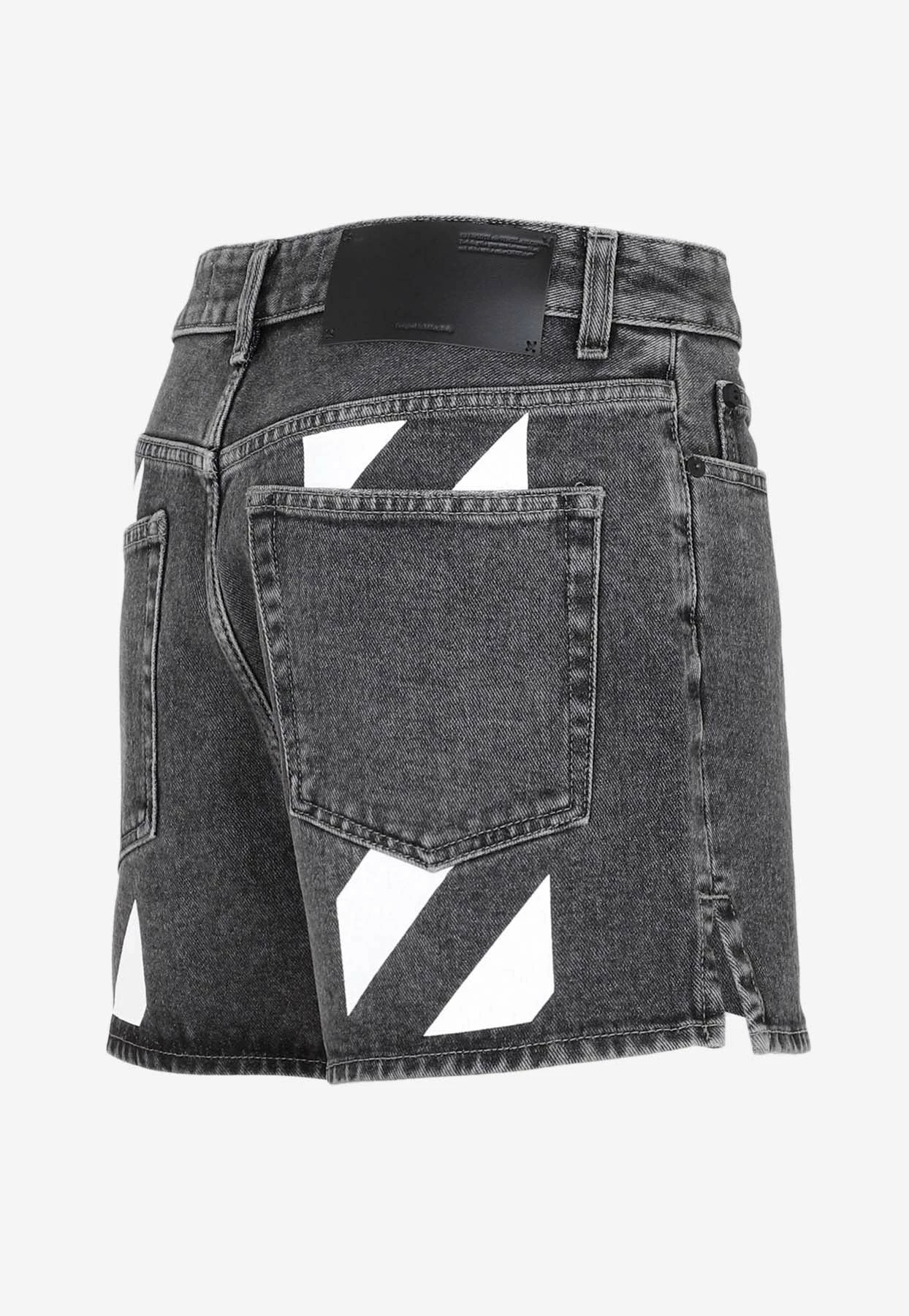 Off-White Diagonal Print Denim Shorts Gray 3 Off-White Diagonal Print Denim Shorts Gray - Image 3