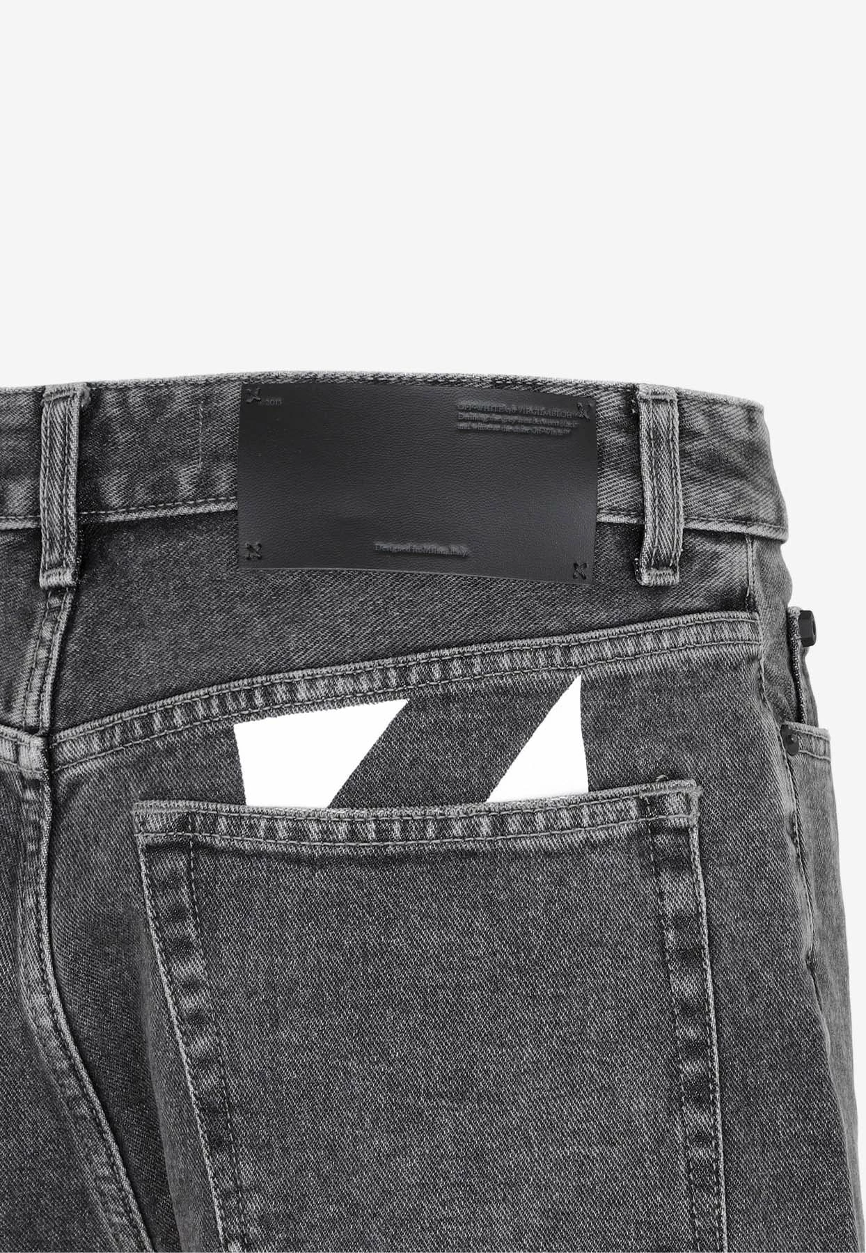 Off-White Diagonal Print Denim Shorts Gray 4 Off-White Diagonal Print Denim Shorts Gray - Image 4