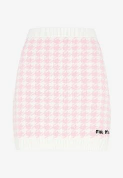 Miu Miu Houndstooth Knitted Mini Skirt In Cashmere Pink