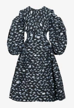 Cecilie Bahnsen Jaz Embroidered Cut-Out Midi Dress Navy