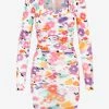 MSGM Floral Print Ruched Mini Dress Multicolor