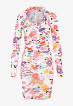 MSGM Floral Print Ruched Mini Dress Multicolor