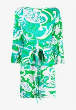 Emilio Pucci Boat-Neck Albizia Print Crepe Mini Dress Green