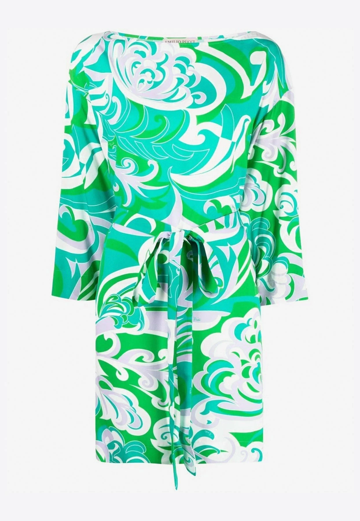 Emilio Pucci Boat-Neck Albizia Print Crepe Mini Dress Green 1 Emilio Pucci Boat-Neck Albizia Print Crepe Mini Dress Green