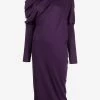 Tom Ford Draped Shoulder Cashmere And Silk Midi Dress Purple