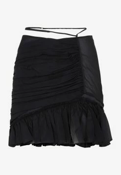 Nensi Dojaka Asymmetric Frill Mini Skirt In Silk Black