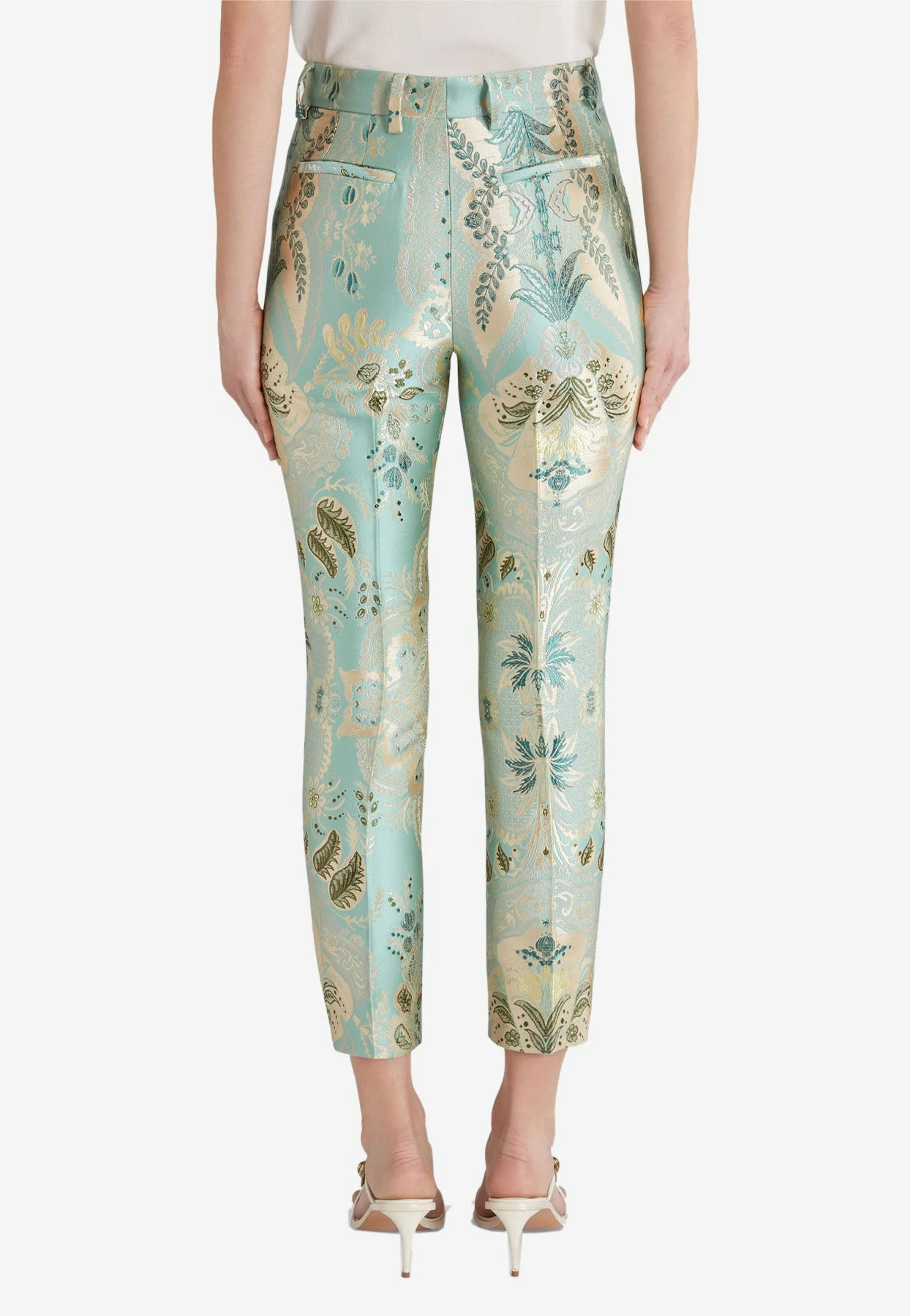 Etro Floral Jacquard Tailored Pants Mint 2 Etro Floral Jacquard Tailored Pants Mint - Image 2